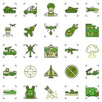 War colored icons set. Army and Military vector concept signs