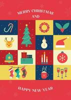 Merry Christmas modern and minimal design. Colourful vector illustration in flat geometric style