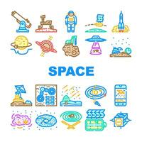 espacio exploración planeta íconos conjunto vector