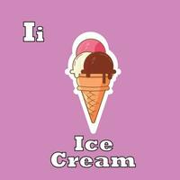 Vector Illustration Of flashcards alphabet Ice cream for learning