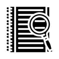 notepad search magnifying glass glyph icon vector illustration