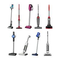 manual vacuum cleaner set cartoon vector illustration