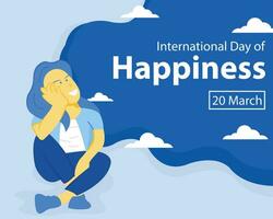 illustration vector graphic of a dreamy woman smiling happily, showing the blue sky, perfect for international day, international day of happiness, celebrate, greeting card, etc.