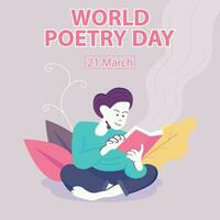 illustration vector graphic of a man is sitting reading poetry, perfect for international day, world poetry day, celebrate, greeting card, etc.