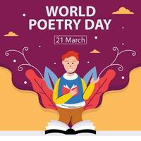 illustration vector graphic of a book shows a person reading poetry, perfect for international day, world poetry day, celebrate, greeting card, etc.