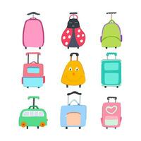 kid luggage set cartoon vector illustration