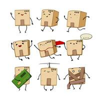 cardboard box character set cartoon vector illustration