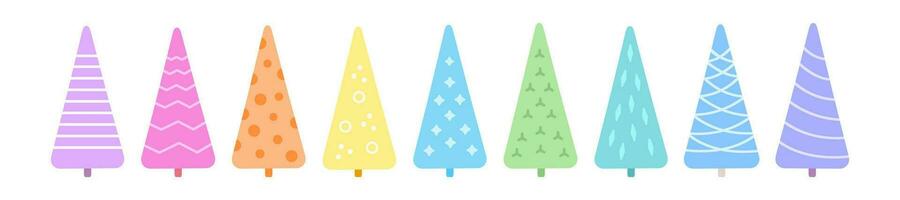 Set of Christmas trees, fir and pines. For kids. Candy color. vector