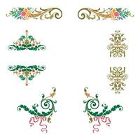 Vintage floral calligraphic floral vignette scroll corners ornamental design elements set isolated illustration vector