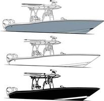 High quality side view fishing boat vector line art illustration and one color.