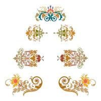 Vintage floral calligraphic floral vignette scroll corners ornamental design elements set isolated illustration vector