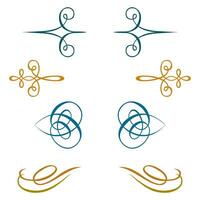 Vintage floral calligraphic floral vignette scroll corners ornamental design elements set isolated illustration vector