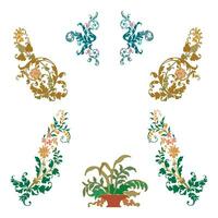 Vintage floral calligraphic floral vignette scroll corners ornamental design elements set isolated illustration vector