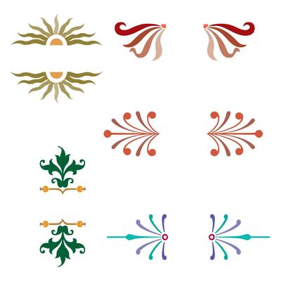 Vintage floral calligraphic floral vignette scroll corners ornamental design elements set isolated illustration