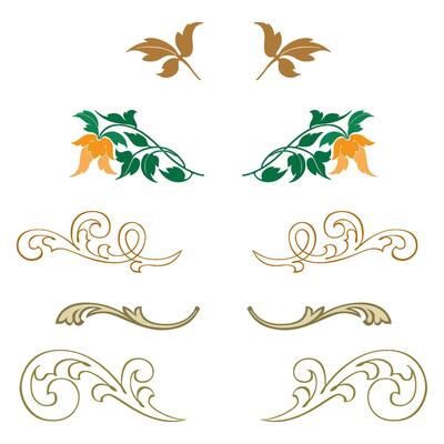 Vintage floral calligraphic floral vignette scroll corners ornamental design elements set isolated illustration