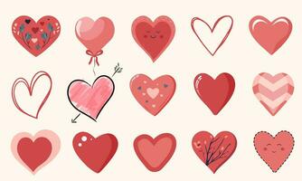 Collection of hearts in different styles. Hand drawn, sketch, flat design. Hearts set for cards, posters, banners. vector