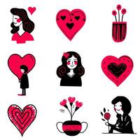 Valentines day doodle set, romantic design for cards, posters, banners. Hand drawn vector elements.
