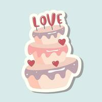 Cute vector love sticker cake. Valentines day cake with text love. Romantic vector icon pack pastel colors