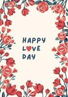 Vector frame with roses. Valentine's day concept poster in flat style. Love banner or greeting card with flowers