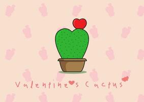 Hoya Cactus with red heart flower in tree pot and wording Valentine's Cactus on pink background vector