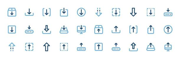 Download Upload Icons Set - File Transfer, Data Exchange Vector Collection