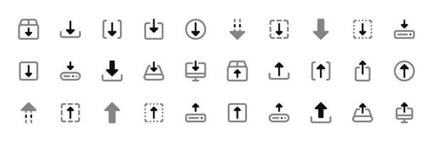 Download Upload Icons Set - File Transfer, Data Exchange Vector Collection