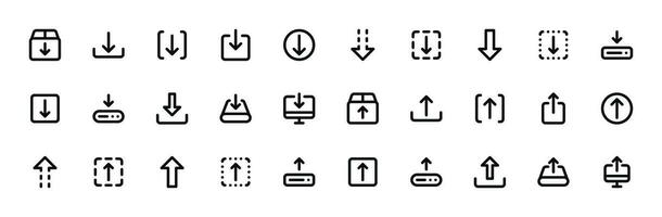 Download Upload Icons Set - File Transfer, Data Exchange Vector Collection