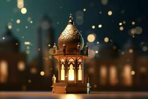 Eid mubarak and ramadan kareem greetings with islamic lantern and mosque. Eid al fitr background. Eid al fitr background of window concept by AI Generated photo