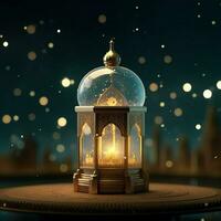 Eid mubarak and ramadan kareem greetings with islamic lantern and mosque. Eid al fitr background. Eid al fitr background of window concept by AI Generated photo