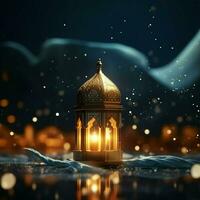 Eid mubarak and ramadan kareem greetings with islamic lantern and mosque. Eid al fitr background. Eid al fitr background of window concept by AI Generated photo