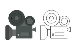 retro vídeo cámara icono película tiroteo, endeble, camarógrafo equipo aislado vector ilustración.
