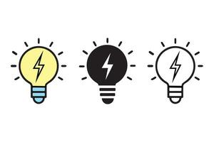 Lightbulb icon on light background. Idea symbol. Electric lamp, light, Flat design vector illustration