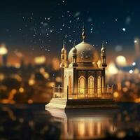 Eid mubarak and ramadan kareem greetings with islamic lantern and mosque. Eid al fitr background. Eid al fitr background of window concept by AI Generated photo
