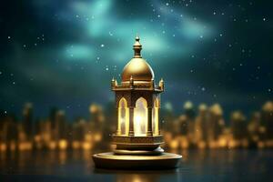 Eid mubarak and ramadan kareem greetings with islamic lantern and mosque. Eid al fitr background. Eid al fitr background of window concept by AI Generated photo
