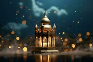 Eid mubarak and ramadan kareem greetings with islamic lantern and mosque. Eid al fitr background. Eid al fitr background of window concept by AI Generated photo