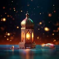 Eid mubarak and ramadan kareem greetings with islamic lantern and mosque. Eid al fitr background. Eid al fitr background of window concept by AI Generated photo