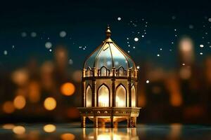 Eid mubarak and ramadan kareem greetings with islamic lantern and mosque. Eid al fitr background. Eid al fitr background of window concept by AI Generated photo
