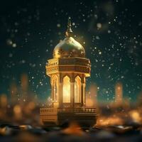 Eid mubarak and ramadan kareem greetings with islamic lantern and mosque. Eid al fitr background. Eid al fitr background of window concept by AI Generated photo