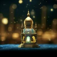 Eid mubarak and ramadan kareem greetings with islamic lantern and mosque. Eid al fitr background. Eid al fitr background of window concept by AI Generated photo