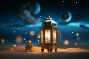 Eid mubarak and ramadan kareem greetings with islamic lantern and mosque. Eid al fitr background. Eid al fitr background of window concept by AI Generated photo