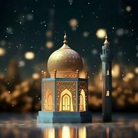 Eid mubarak and ramadan kareem greetings with islamic lantern and mosque. Eid al fitr background. Eid al fitr background of window concept by AI Generated photo