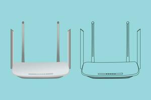 Realistic Wi-fi router for four isolated on white internet transmission vector illustration.