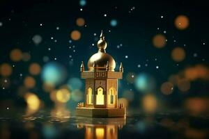 Eid mubarak and ramadan kareem greetings with islamic lantern and mosque. Eid al fitr background. Eid al fitr background of window concept by AI Generated photo