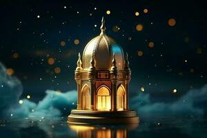 Eid mubarak and ramadan kareem greetings with islamic lantern and mosque. Eid al fitr background. Eid al fitr background of window concept by AI Generated photo