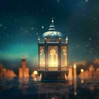 Eid mubarak and ramadan kareem greetings with islamic lantern and mosque. Eid al fitr background. Eid al fitr background of window concept by AI Generated photo