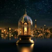 Eid mubarak and ramadan kareem greetings with islamic lantern and mosque. Eid al fitr background. Eid al fitr background of window concept by AI Generated photo