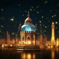 Eid mubarak and ramadan kareem greetings with islamic lantern and mosque. Eid al fitr background. Eid al fitr background of window concept by AI Generated photo