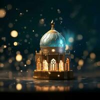 Eid mubarak and ramadan kareem greetings with islamic lantern and mosque. Eid al fitr background. Eid al fitr background of window concept by AI Generated photo