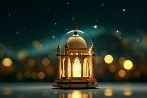 Eid mubarak and ramadan kareem greetings with islamic lantern and mosque. Eid al fitr background. Eid al fitr background of window concept by AI Generated photo