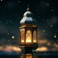 Eid mubarak and ramadan kareem greetings with islamic lantern and mosque. Eid al fitr background. Eid al fitr background of window concept by AI Generated photo